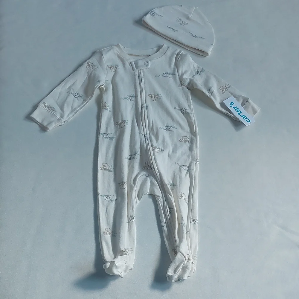 Carter's White Footie One Piece with Soft Cotton Comfort 9 months